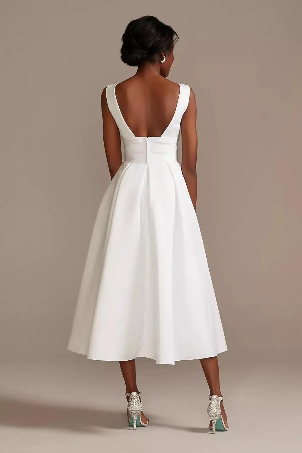 Off Shoulder Wedding Dresses for Bride Tea Length Bridal Gown for Wedding