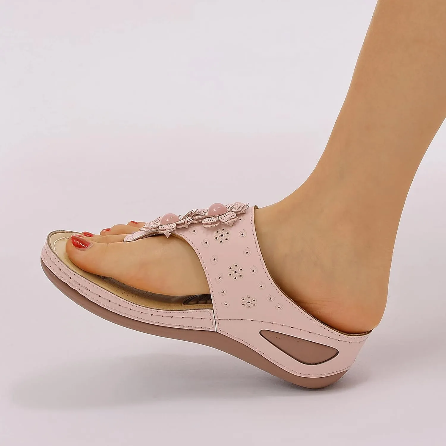 Orthopedic Sandals for Women Arch Support Comfortable Low Wedges Slip On Walking Slides Memory Foam Platform Flip Flop