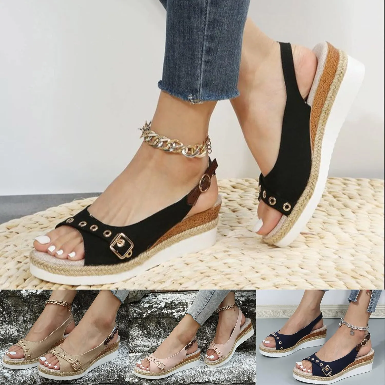 Orthopedic Sandals for Women Dressy 2025 Summer Sandals Buckle Open Toe Wedges Sandals Slingback Arch Support Sandals Walking Sandals Comfortable
