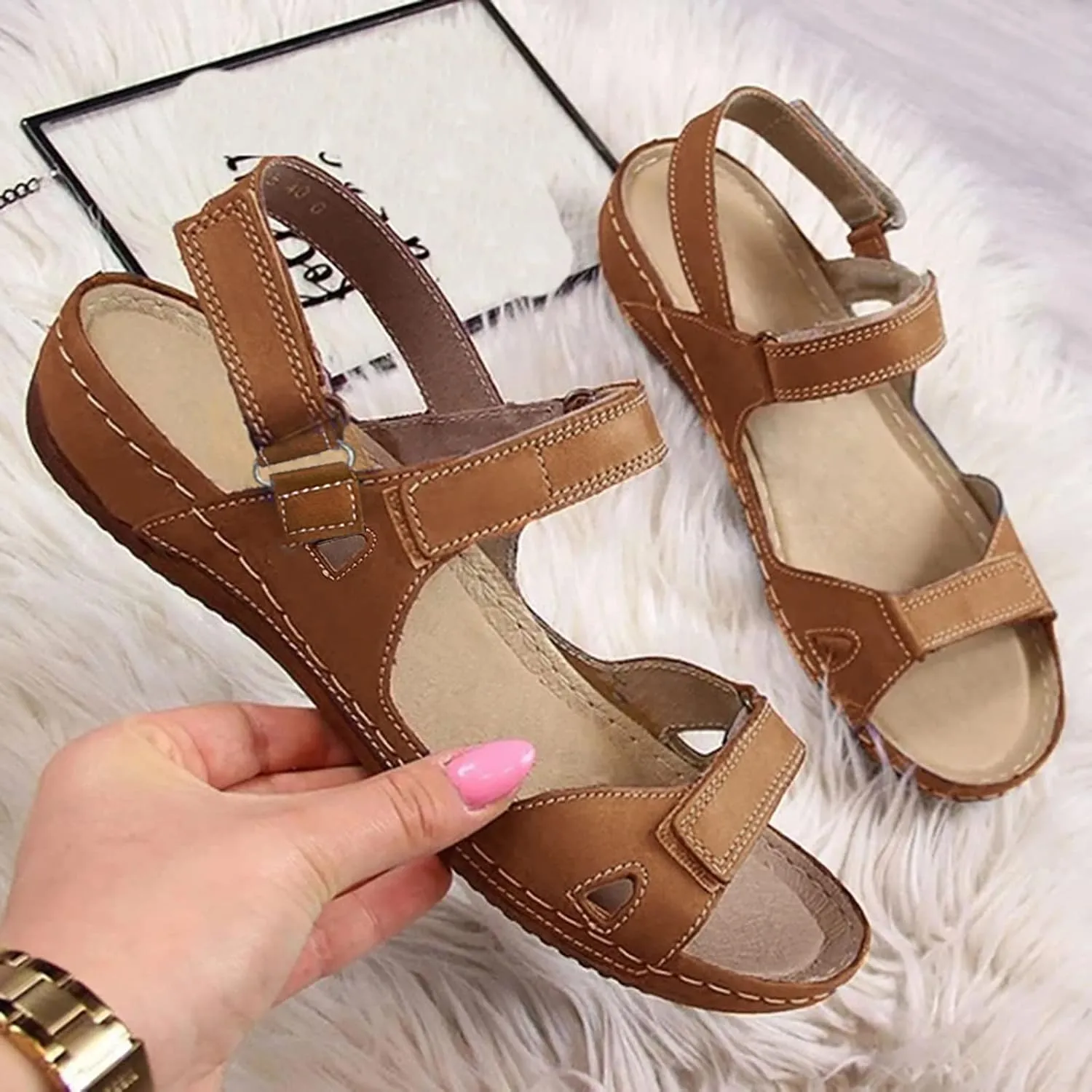 Orthopedic Sandals for Women Wedge Sandals Dressy Summer Ankle Strap Walking Sandals with Arch Support Comfortable Casual Sandals Beach Outdoor Shoes