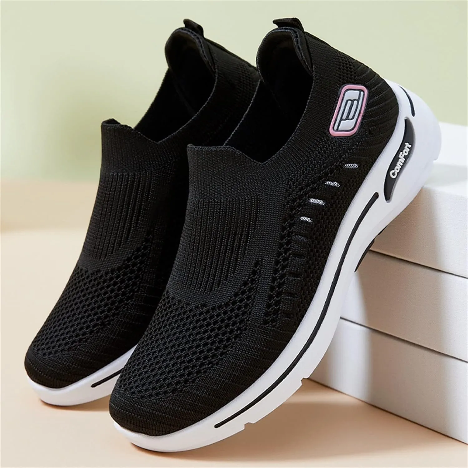 Orthopedic Shoes for Women Slip On Comfort Breathable Knit Sneakers Non-Slip Woven Sneakers Lightweight Slip-On Sneakers