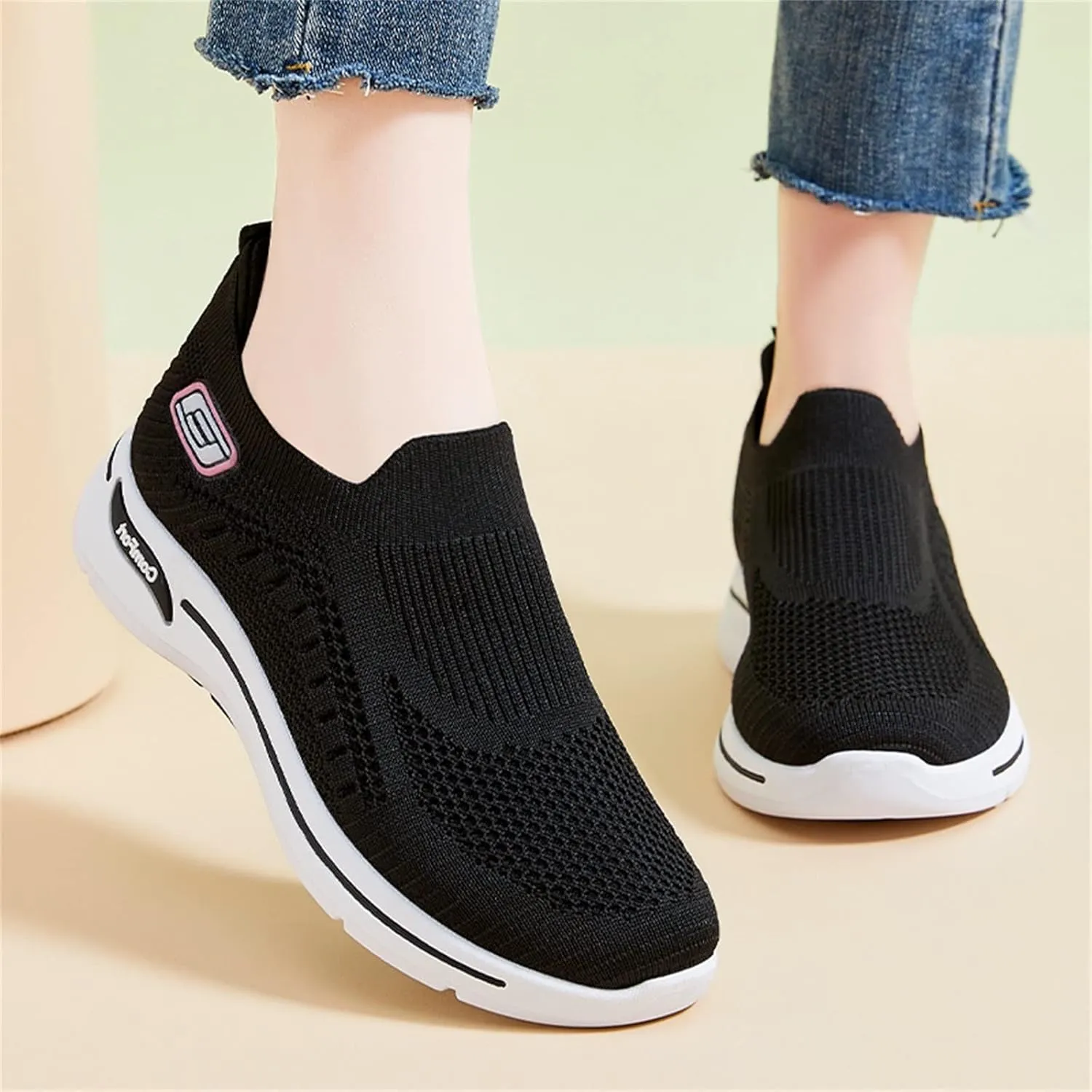 Orthopedic Shoes for Women Slip On Comfort Breathable Knit Sneakers Non-Slip Woven Sneakers Lightweight Slip-On Sneakers