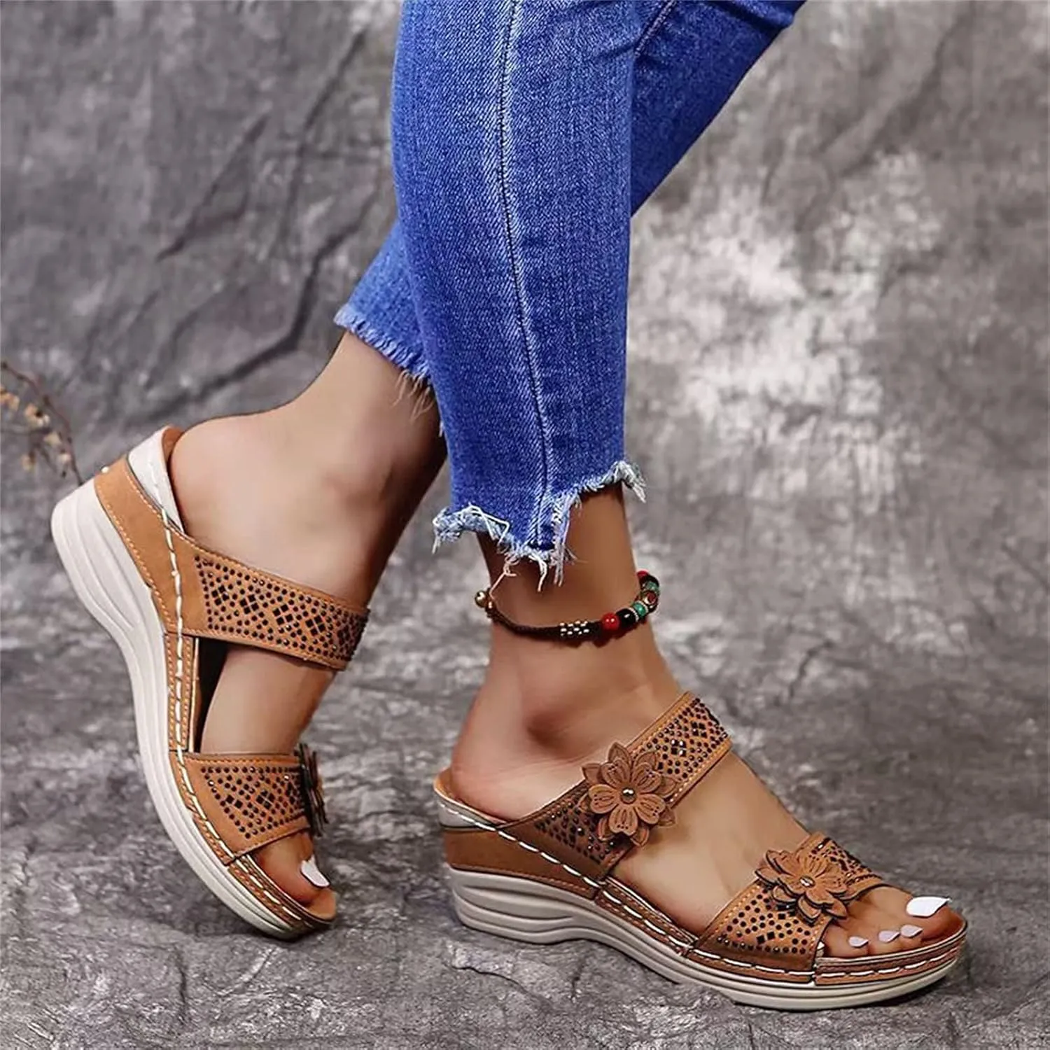 Orthopedic Slippers Women Indoor Wide Toe Box Shoes Women Orthopedic Slip On Dressy Wedges Dressy Sandals Women Comfortable Walking Shoes Women Arch Support Wide Women Platform Shoes
