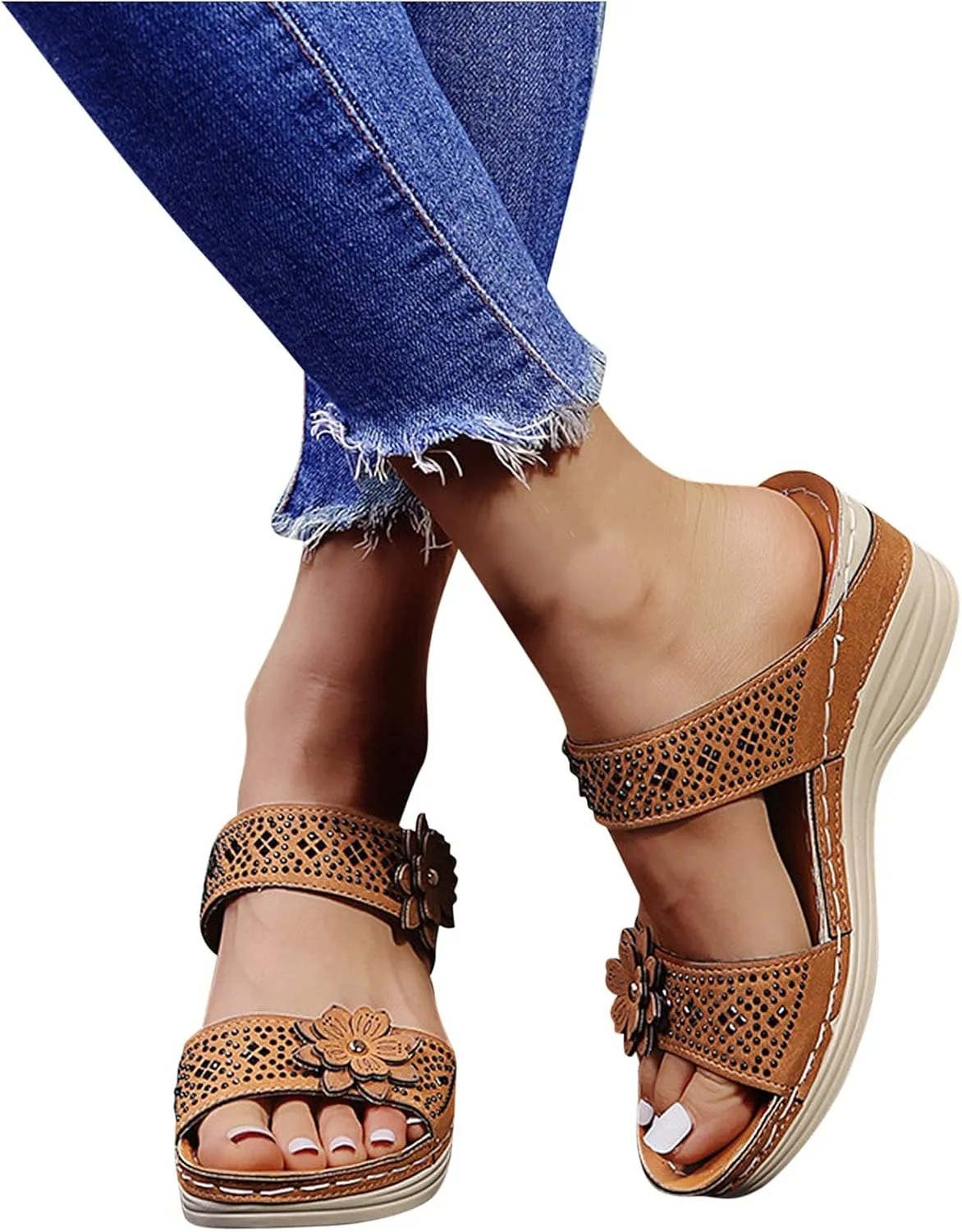Orthopedic Slippers Women Indoor Wide Toe Box Shoes Women Orthopedic Slip On Dressy Wedges Dressy Sandals Women Comfortable Walking Shoes Women Arch Support Wide Women Platform Shoes