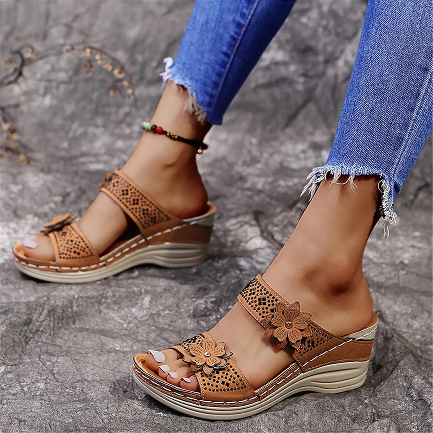Orthopedic Slippers Women Indoor Wide Toe Box Shoes Women Orthopedic Slip On Dressy Wedges Dressy Sandals Women Comfortable Walking Shoes Women Arch Support Wide Women Platform Shoes