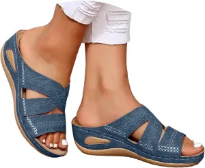 Orthopedic Wedge Sandals for Women 2025 Dressy Summer Wedges Open Toe Slip On Arch Support Slides Breathable Hollow Platform Trendy Casual Walking Shoes Beach Vacation Sandals