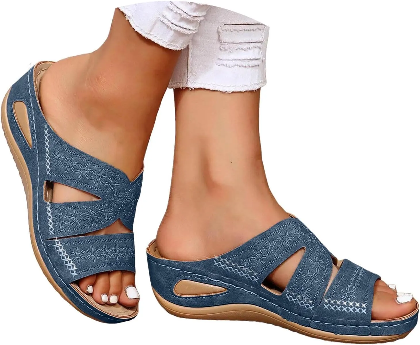 Orthopedic Wedge Sandals for Women 2025 Dressy Summer Wedges Open Toe Slip On Arch Support Slides Breathable Hollow Platform Trendy Casual Walking Shoes Beach Vacation Sandals
