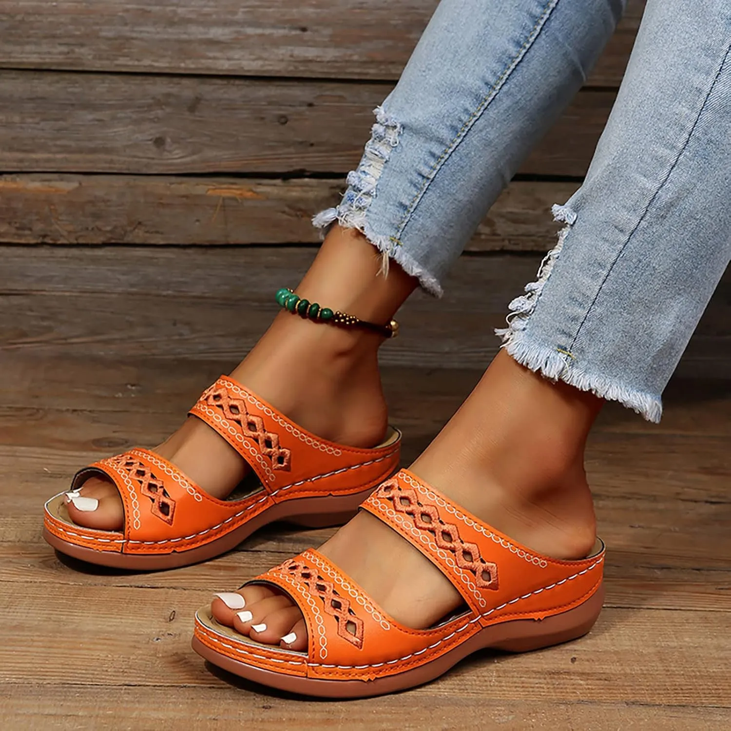 Orthopedic Wedge Sandals For Women Dressy Summer Comfortable Walking 2025 Casual Fashionable Backless Thick Sole Casual Sandals Wide Width Walking Dress Shoes for Party Beach Vacation