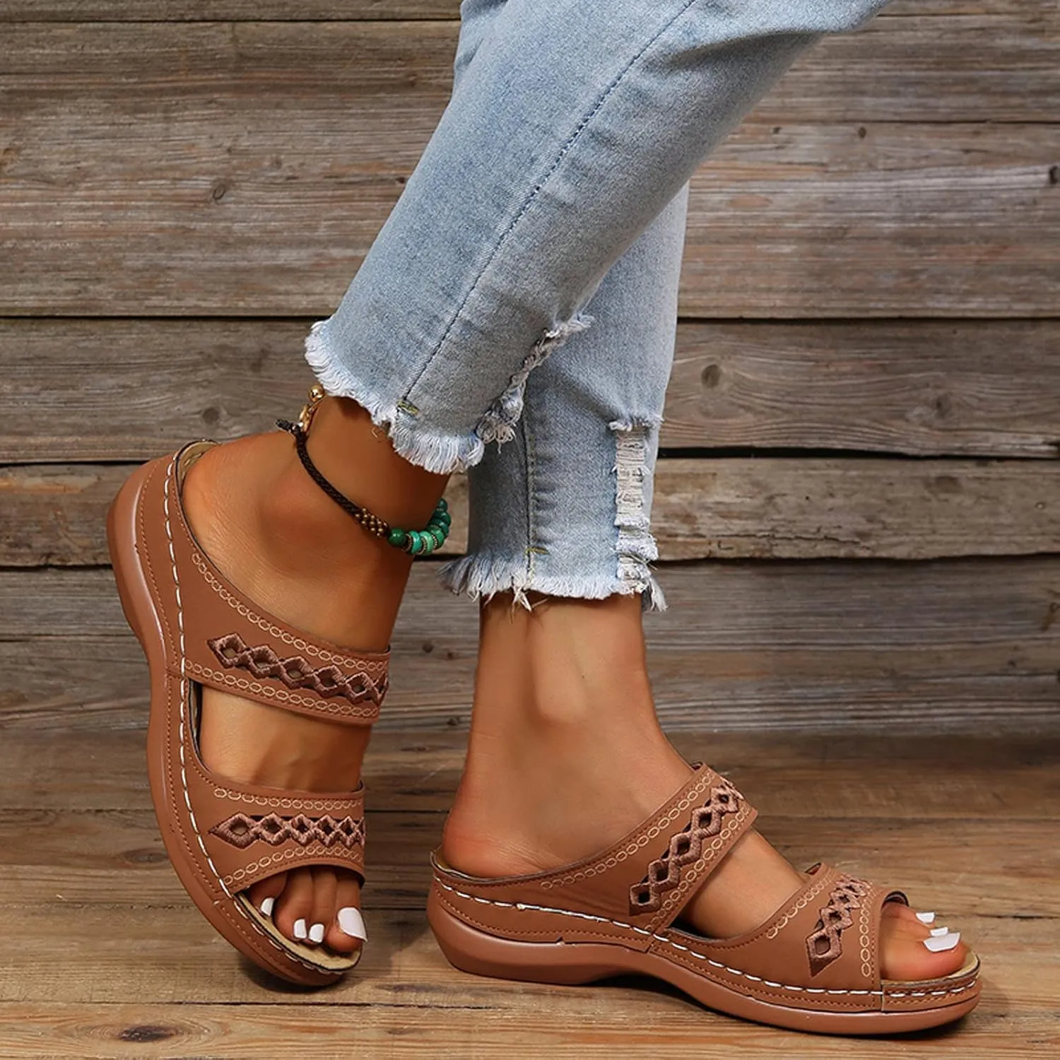 Orthopedic Wedge Sandals For Women Dressy Summer Comfortable Walking 2025 Casual Fashionable Backless Thick Sole Casual Sandals Wide Width Walking Dress Shoes for Party Beach Vacation