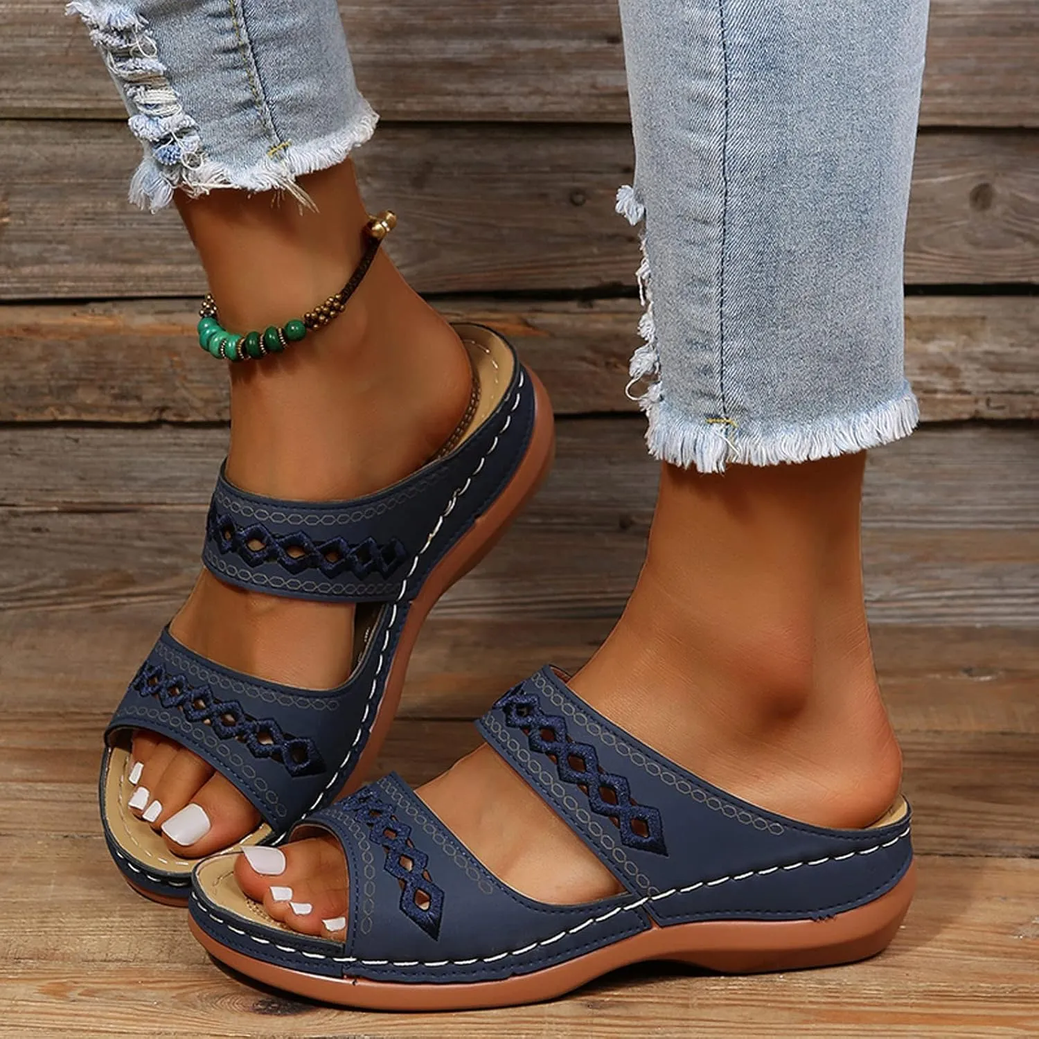 Orthopedic Wedge Sandals For Women Dressy Summer Comfortable Walking 2025 Casual Fashionable Backless Thick Sole Casual Sandals Wide Width Walking Dress Shoes for Party Beach Vacation