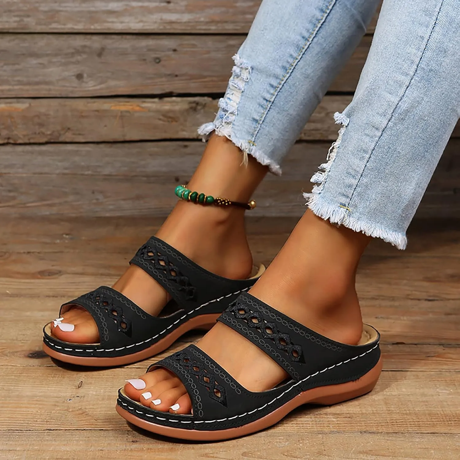 Orthopedic Wedge Sandals For Women Dressy Summer Comfortable Walking 2025 Casual Fashionable Backless Thick Sole Casual Sandals Wide Width Walking Dress Shoes for Party Beach Vacation