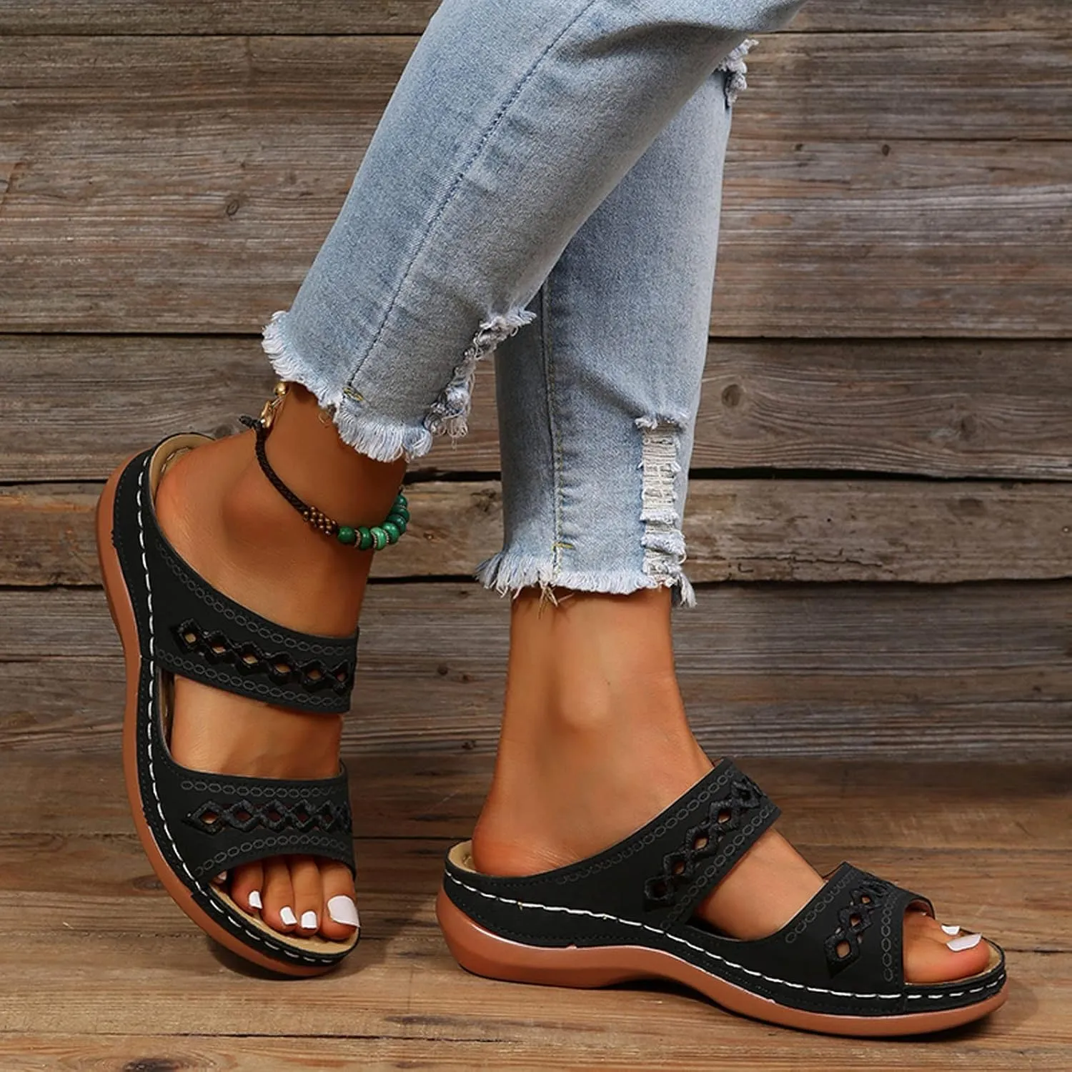 Orthopedic Wedge Sandals For Women Dressy Summer Comfortable Walking 2025 Casual Fashionable Backless Thick Sole Casual Sandals Wide Width Walking Dress Shoes for Party Beach Vacation