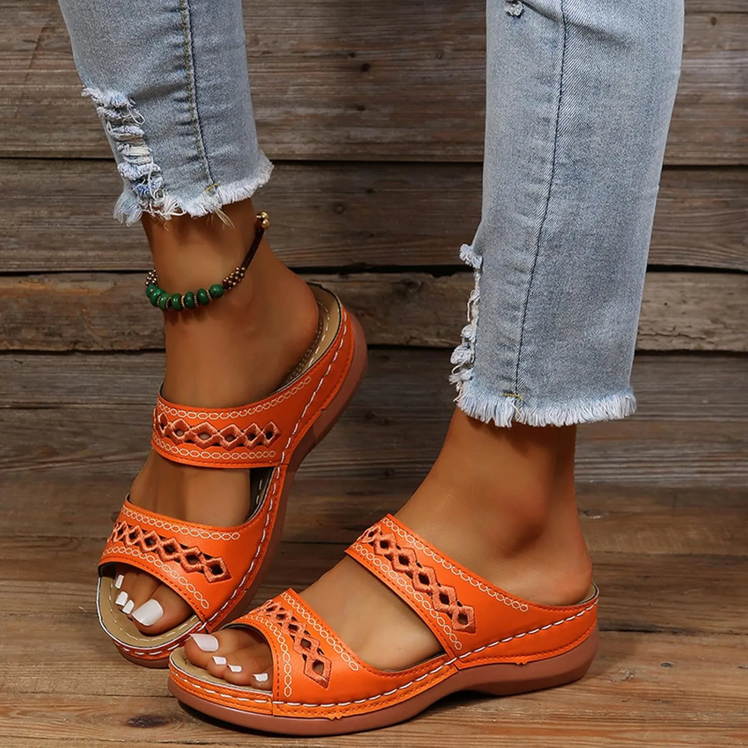 Orthopedic Wedge Sandals For Women Dressy Summer Comfortable Walking 2025 Casual Fashionable Backless Thick Sole Casual Sandals Wide Width Walking Dress Shoes for Party Beach Vacation