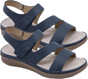 Orthopedic Wedge Sandals for Women Summer Dressy 2024 Flat Open Toe Sandals Casual Strappy Slip on Sandals Beach Boho Sandals Comfortable Outdoor Shoes,Blue,US11/EU43