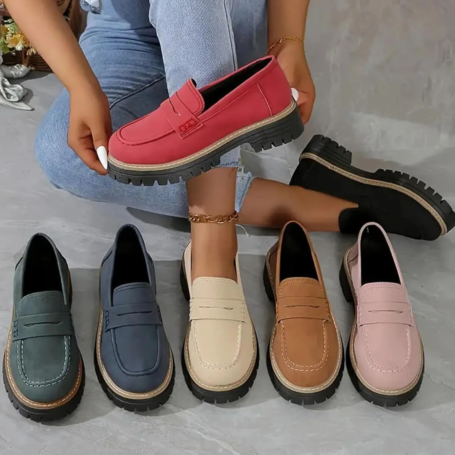 Orthoture Orthopedic Platform Loafers Orthoture Womens Shoes Round Toe Slip On Comfort Casual Fashion Lug Sole