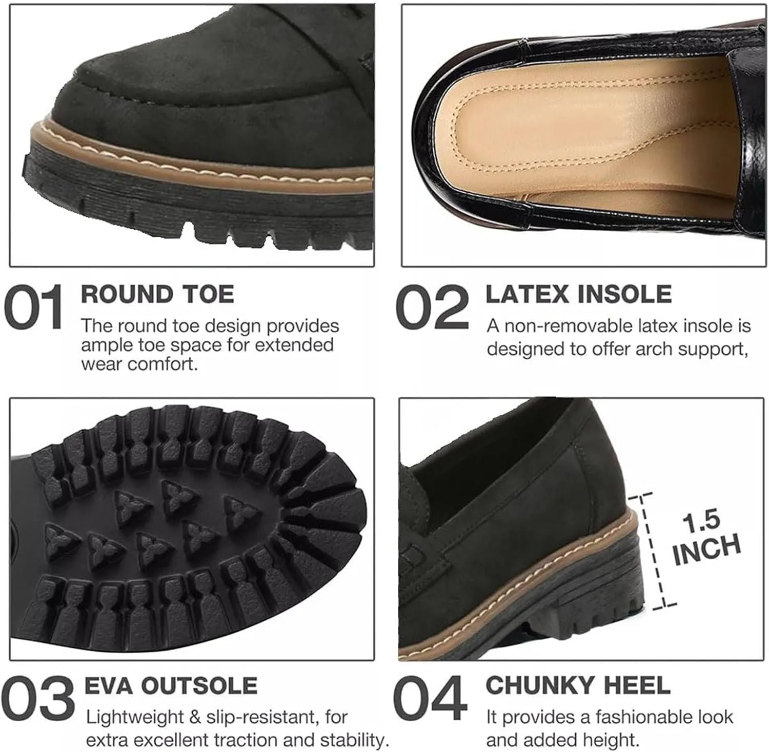Orthoture Orthopedic Platform Loafers Orthoture Womens Shoes Round Toe Slip On Comfort Casual Fashion Lug Sole