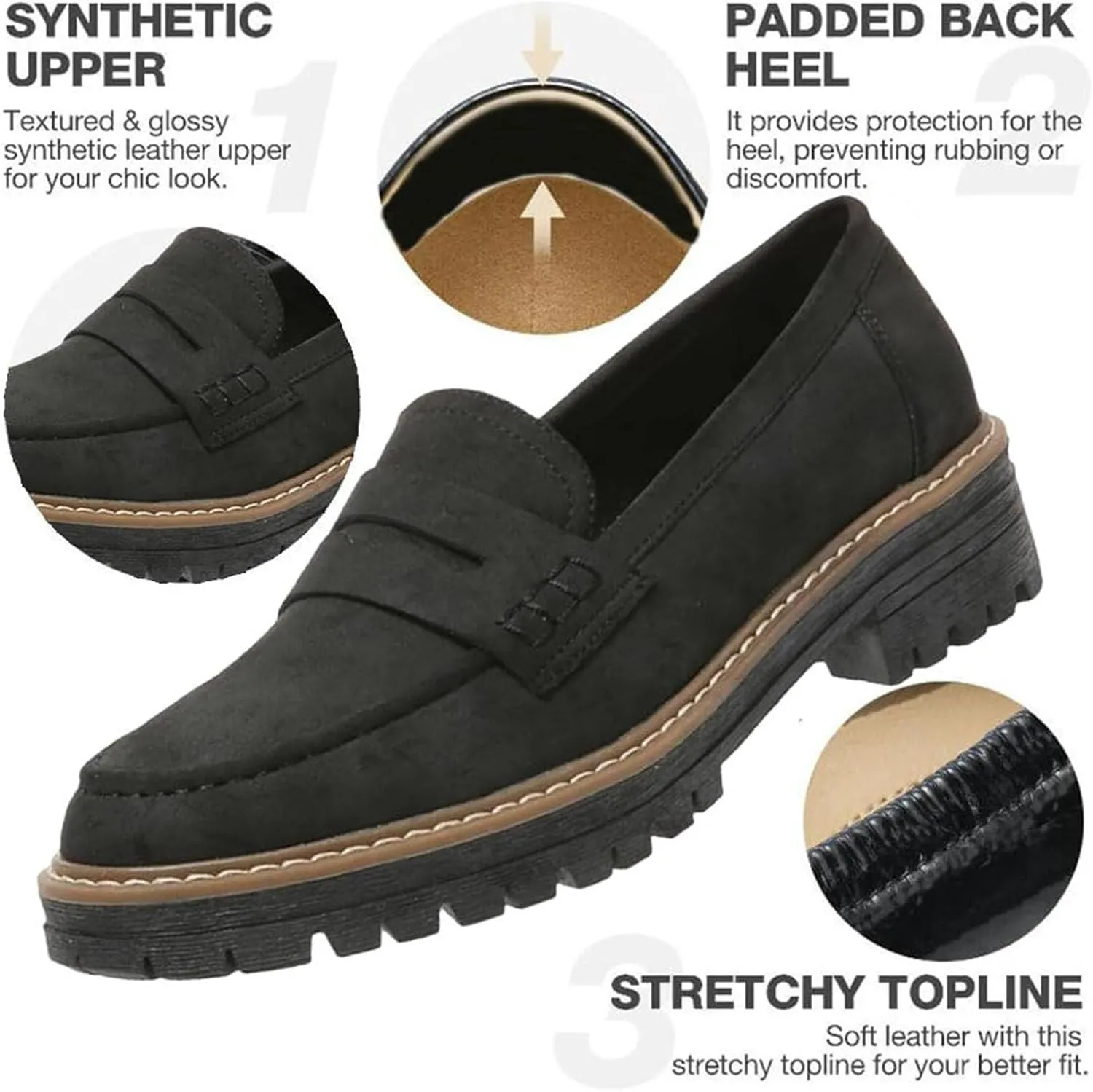Orthoture Orthopedic Platform Loafers Orthoture Womens Shoes Round Toe Slip On Comfort Casual Fashion Lug Sole