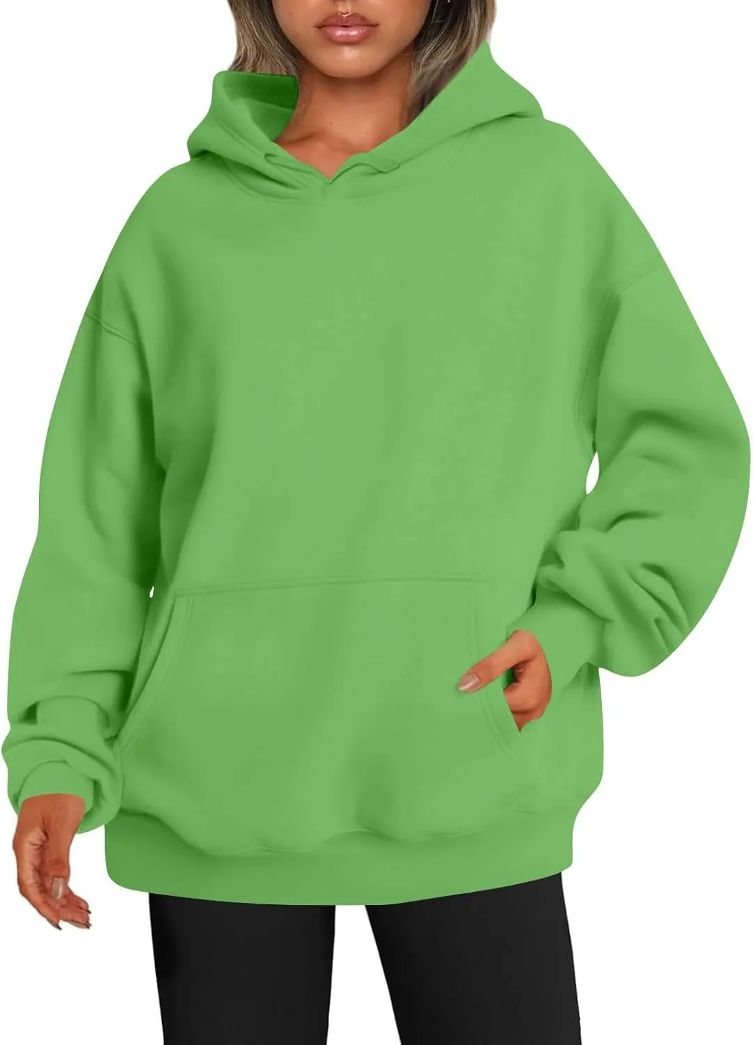 Oversized Sweatshirts Women Fleece Drop Shoulder Drawstring Hoodies with Pockets Casual Solid Color Hooded Pullover