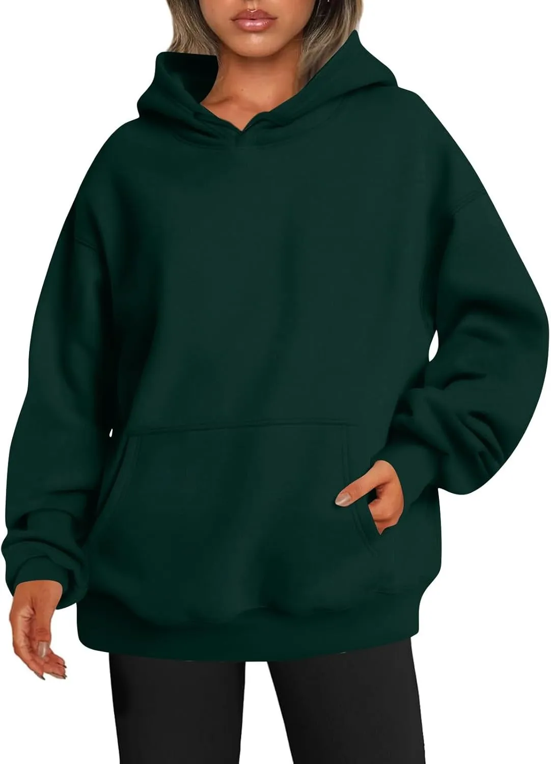 Oversized Sweatshirts Women Fleece Drop Shoulder Drawstring Hoodies with Pockets Casual Solid Color Hooded Pullover
