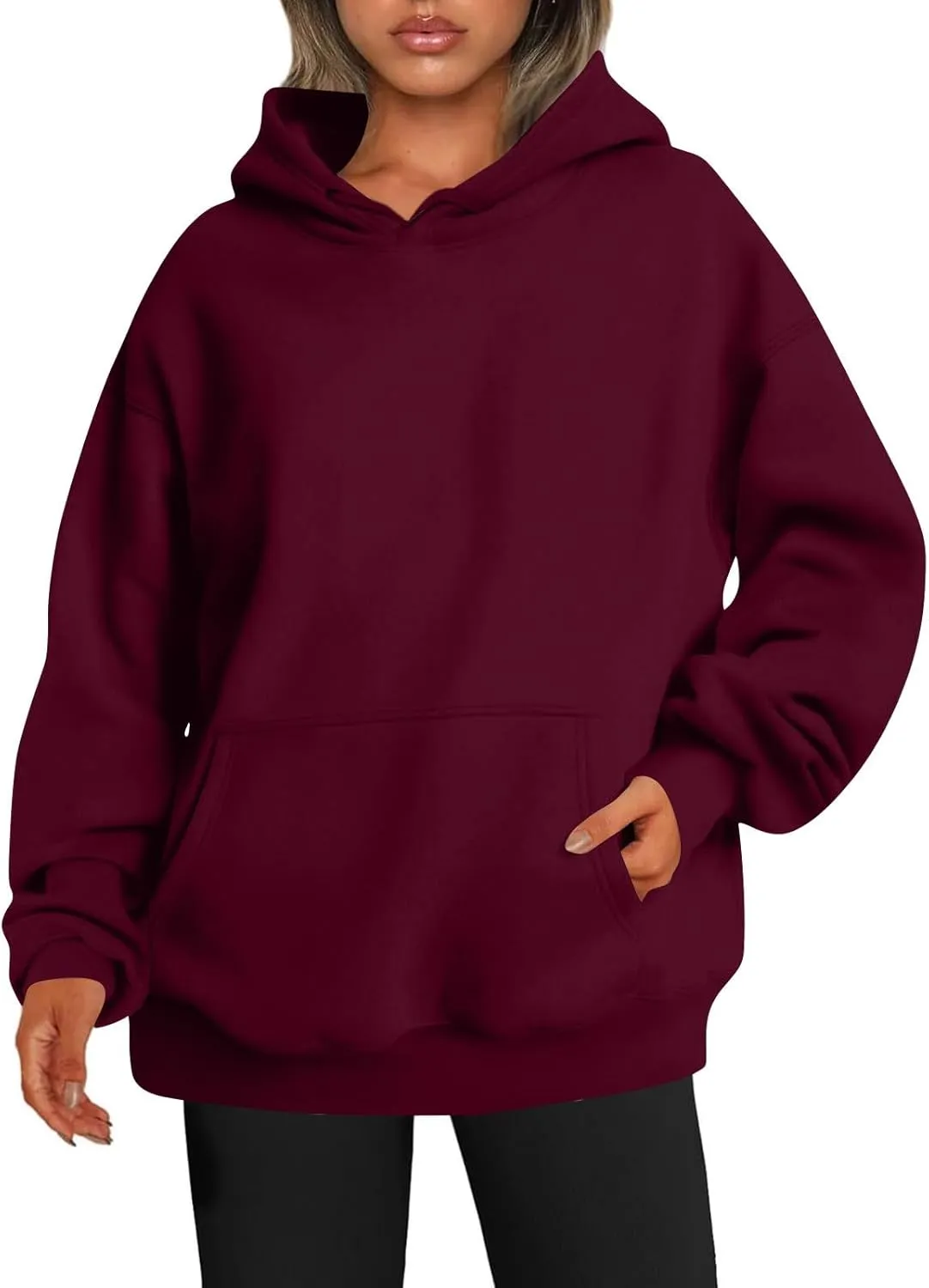 Oversized Sweatshirts Women Fleece Drop Shoulder Drawstring Hoodies with Pockets Casual Solid Color Hooded Pullover