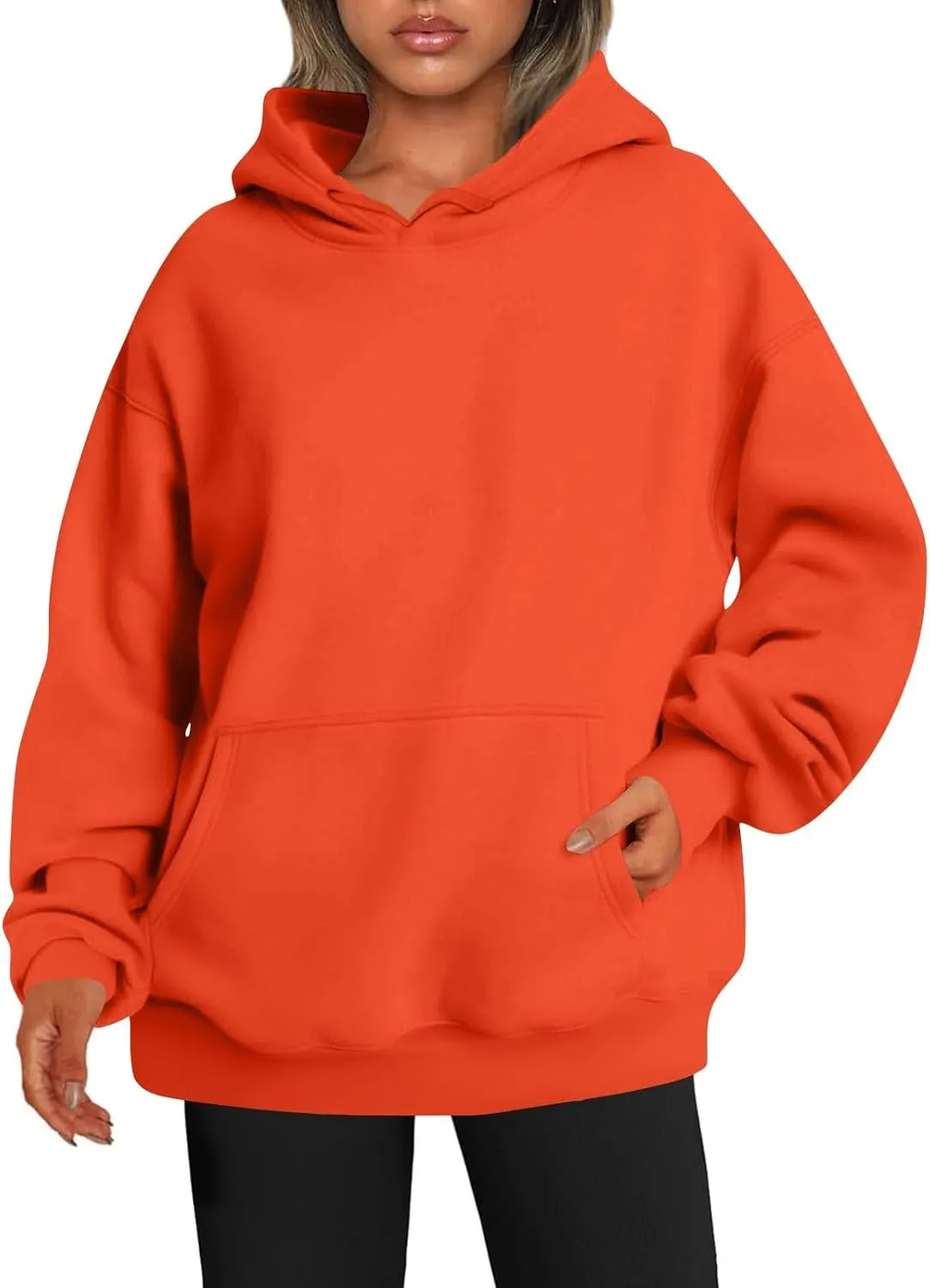 Oversized Sweatshirts Women Fleece Drop Shoulder Drawstring Hoodies with Pockets Casual Solid Color Hooded Pullover
