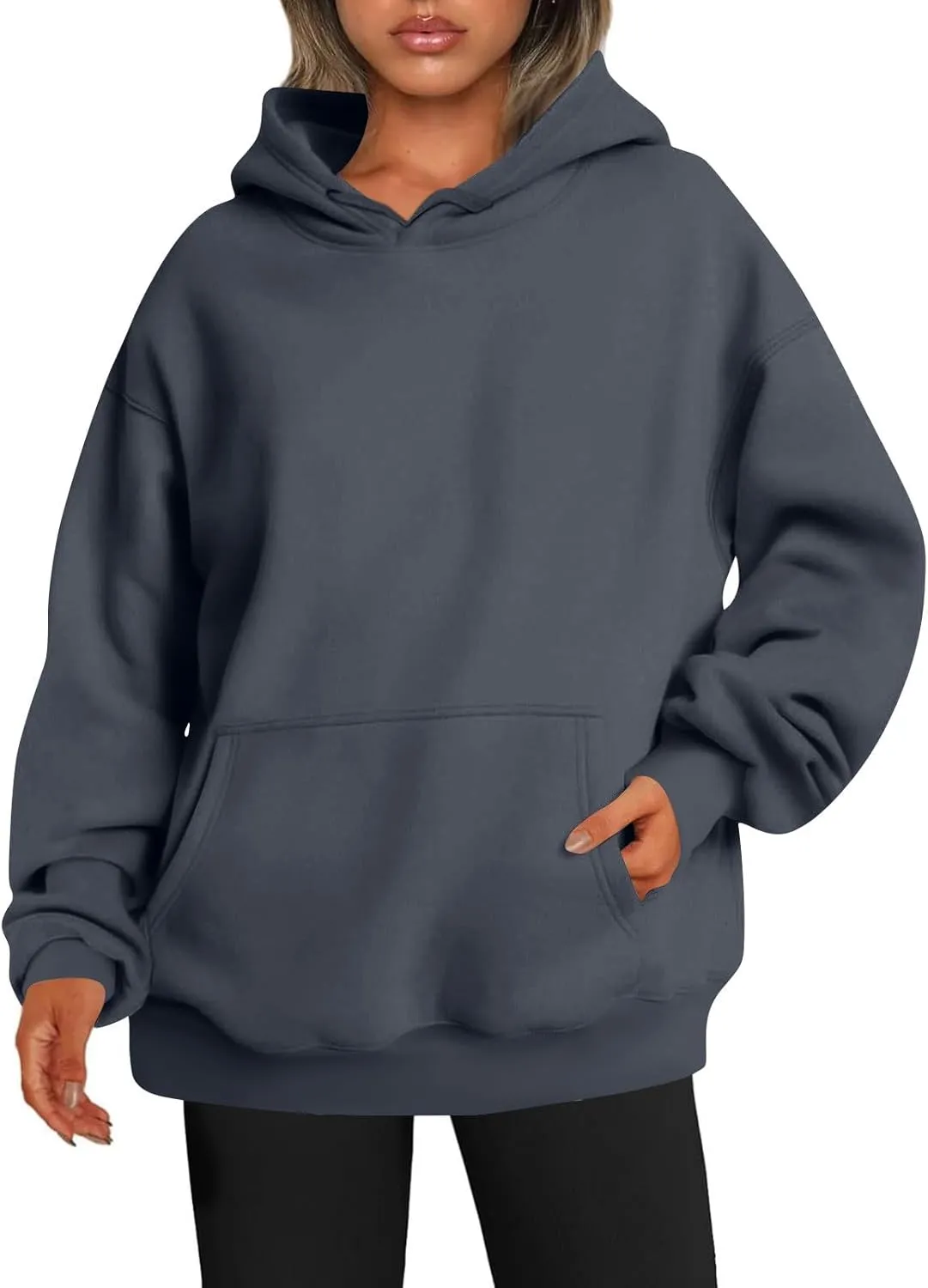 Oversized Sweatshirts Women Fleece Drop Shoulder Drawstring Hoodies with Pockets Casual Solid Color Hooded Pullover