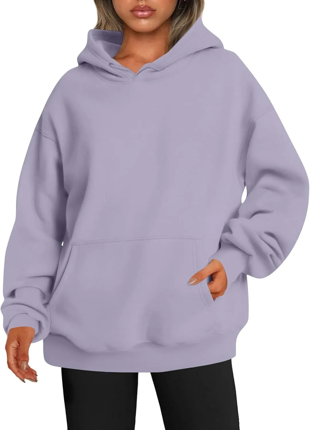Oversized Sweatshirts Women Fleece Drop Shoulder Drawstring Hoodies with Pockets Casual Solid Color Hooded Pullover