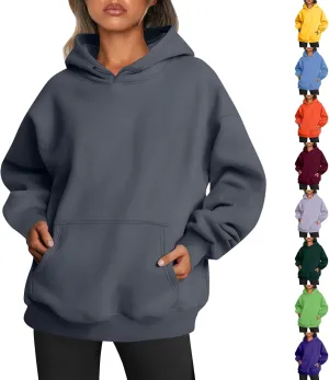 Oversized Sweatshirts Women Fleece Drop Shoulder Drawstring Hoodies with Pockets Casual Solid Color Hooded Pullover