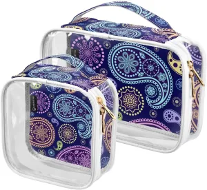 Paisley Pattern 2 Pieces Clear Makeup Cosmetic Bags for Traveling Vacation Organizing, Toiletry Bags for Women Men, PVC Waterproof Travel Organizer