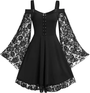 Panegy Womens Gothic Steampunk Dress Lace Off Shoulder Renaissance Dress Party Cosplay