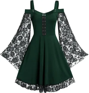 Panegy Womens Gothic Steampunk Dress Lace Off Shoulder Renaissance Dress Party Cosplay
