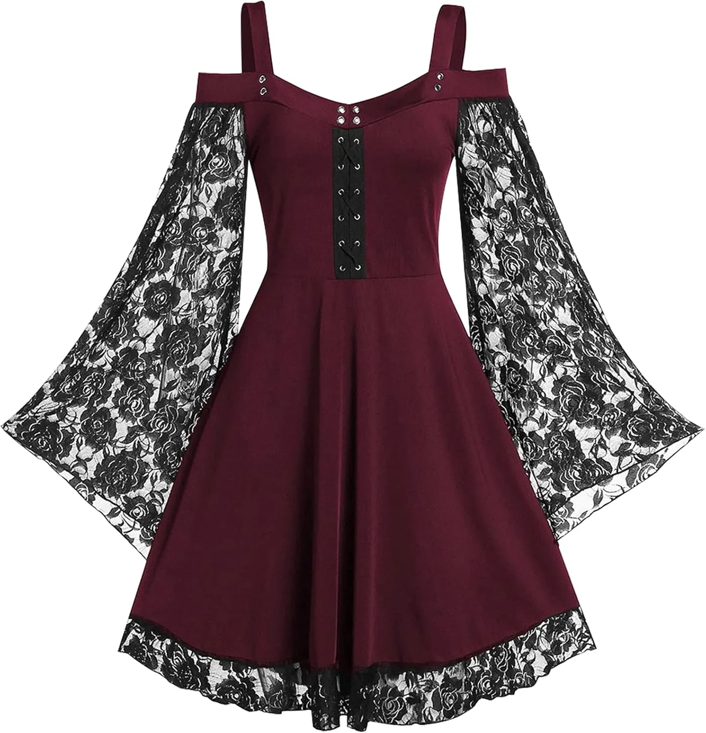 Panegy Womens Gothic Steampunk Dress Lace Off Shoulder Renaissance Dress Party Cosplay