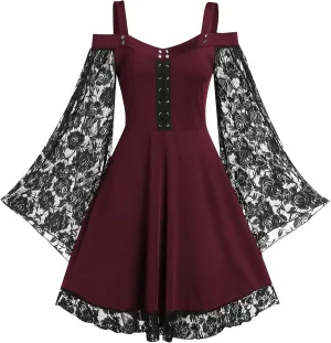 Panegy Womens Gothic Steampunk Dress Lace Off Shoulder Renaissance Dress Party Cosplay