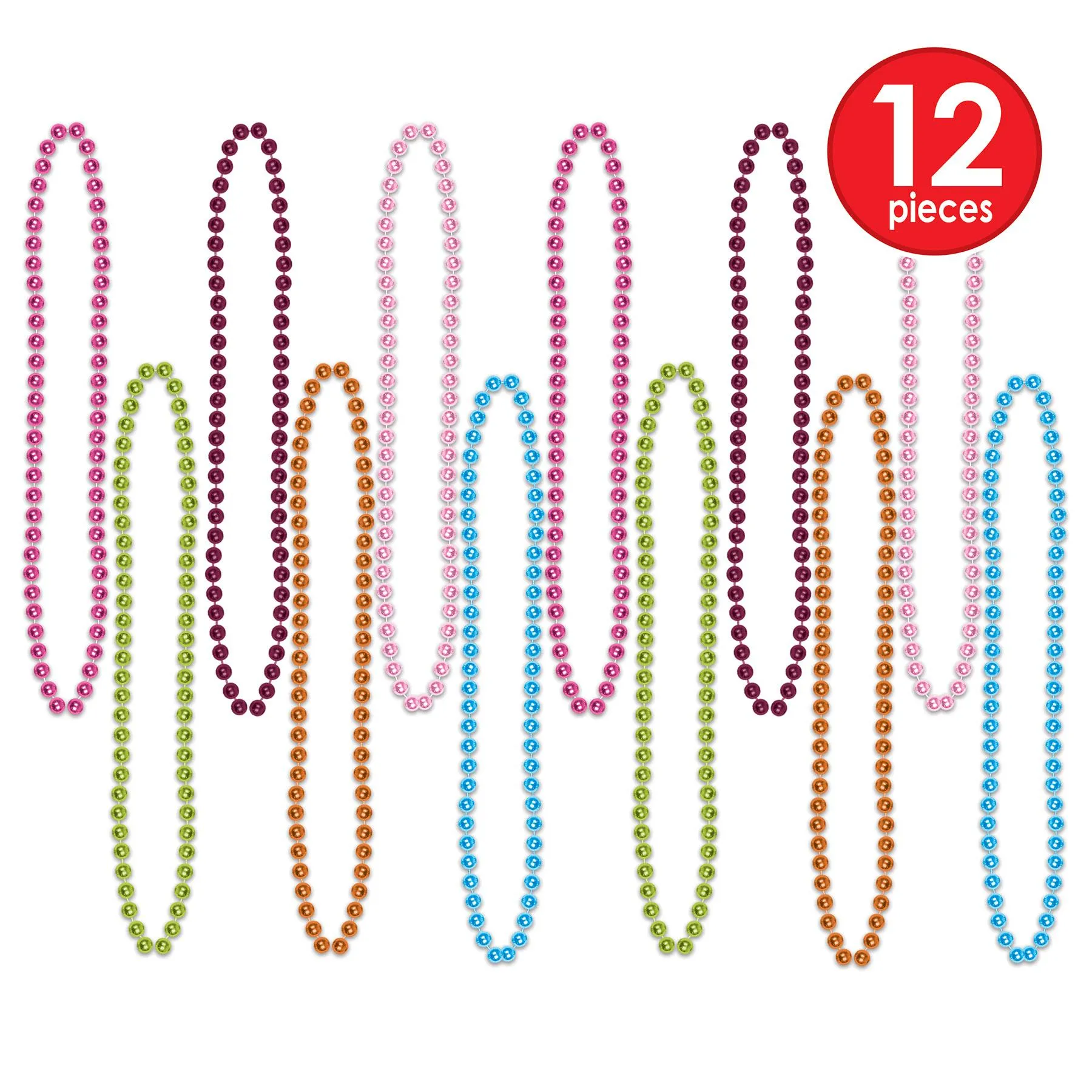 Party Bead Necklaces - Small Round Assorted colors (12 per Package)