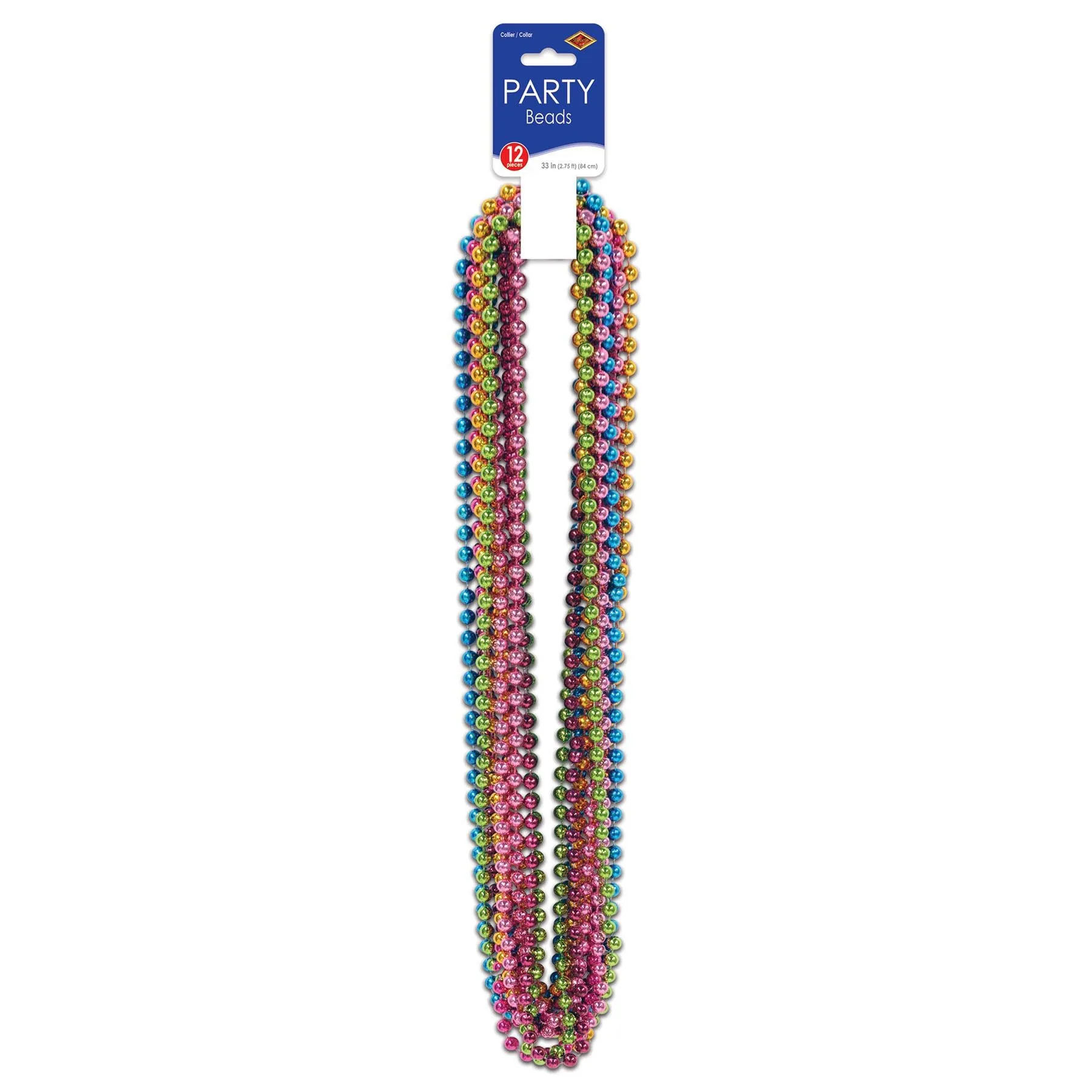 Party Bead Necklaces - Small Round Assorted colors (12 per Package)