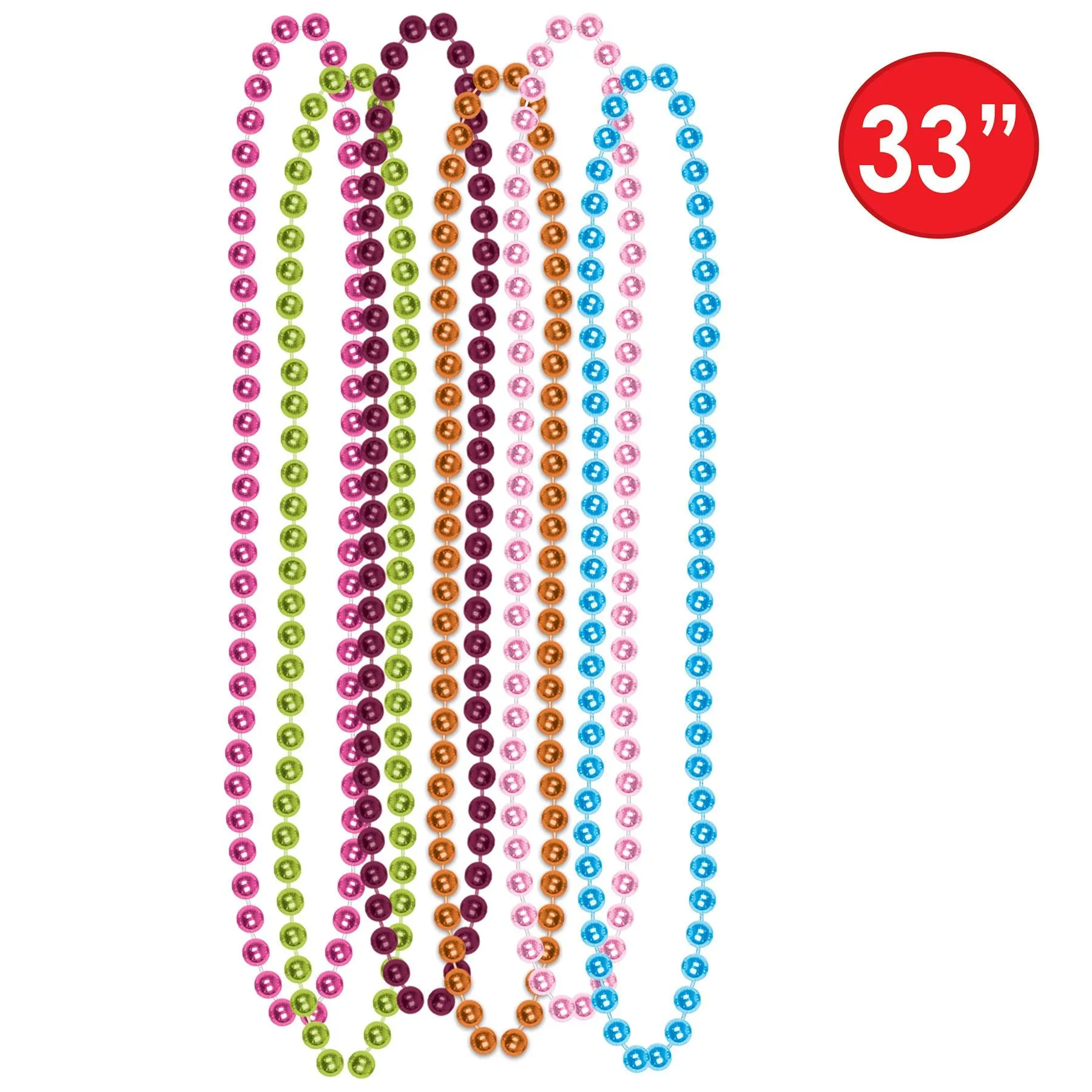 Party Bead Necklaces - Small Round Assorted colors (12 per Package)