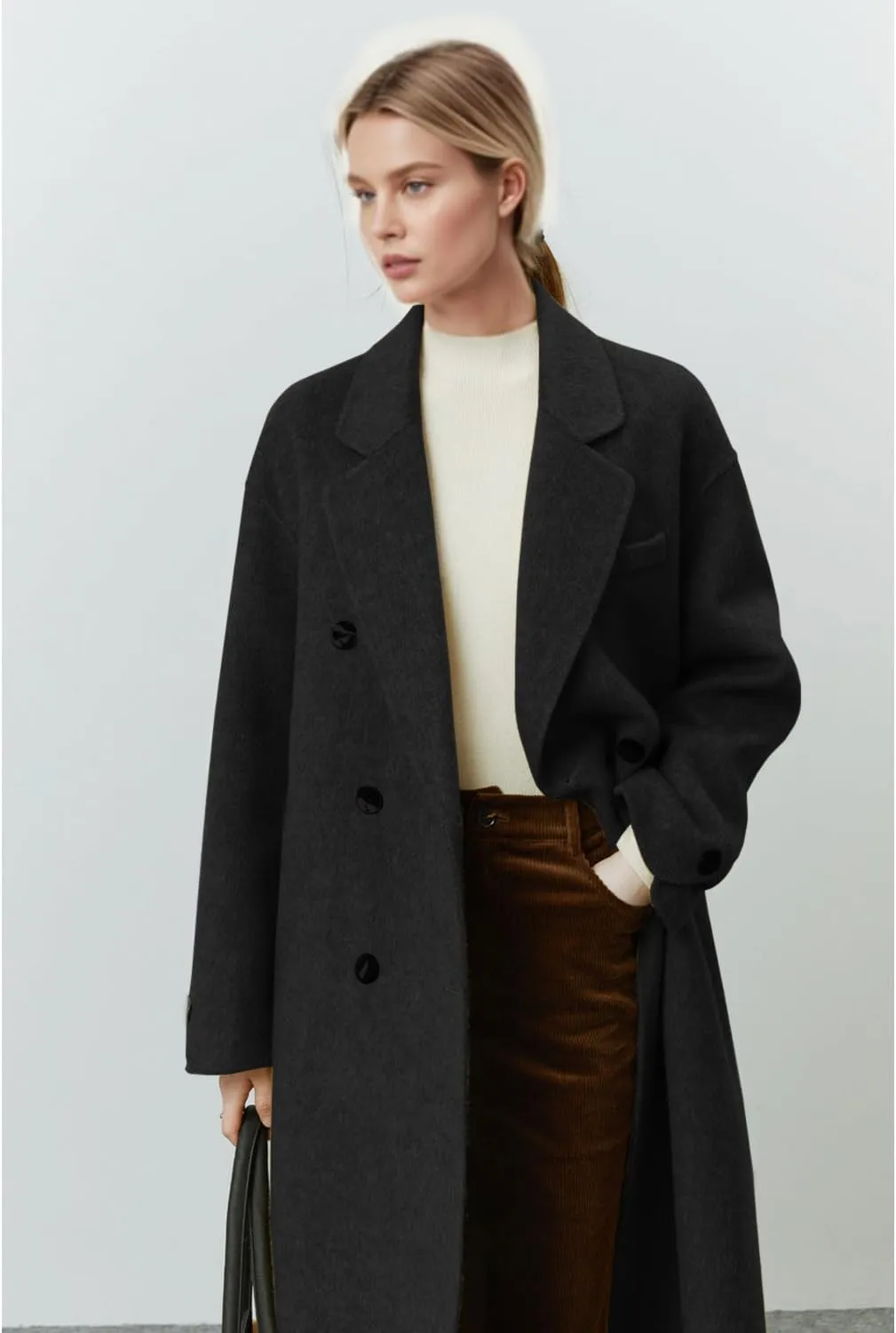 Peaceglad Womens Pea Coats Fall Long Trench Coat Double Breasted Button Down Lapel Belted Peacoat