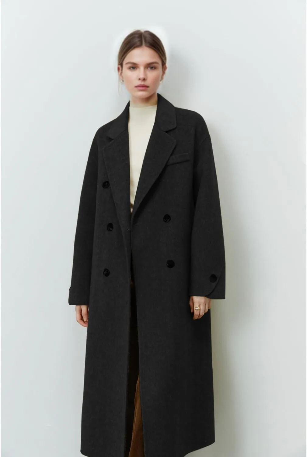 Peaceglad Womens Pea Coats Fall Long Trench Coat Double Breasted Button Down Lapel Belted Peacoat