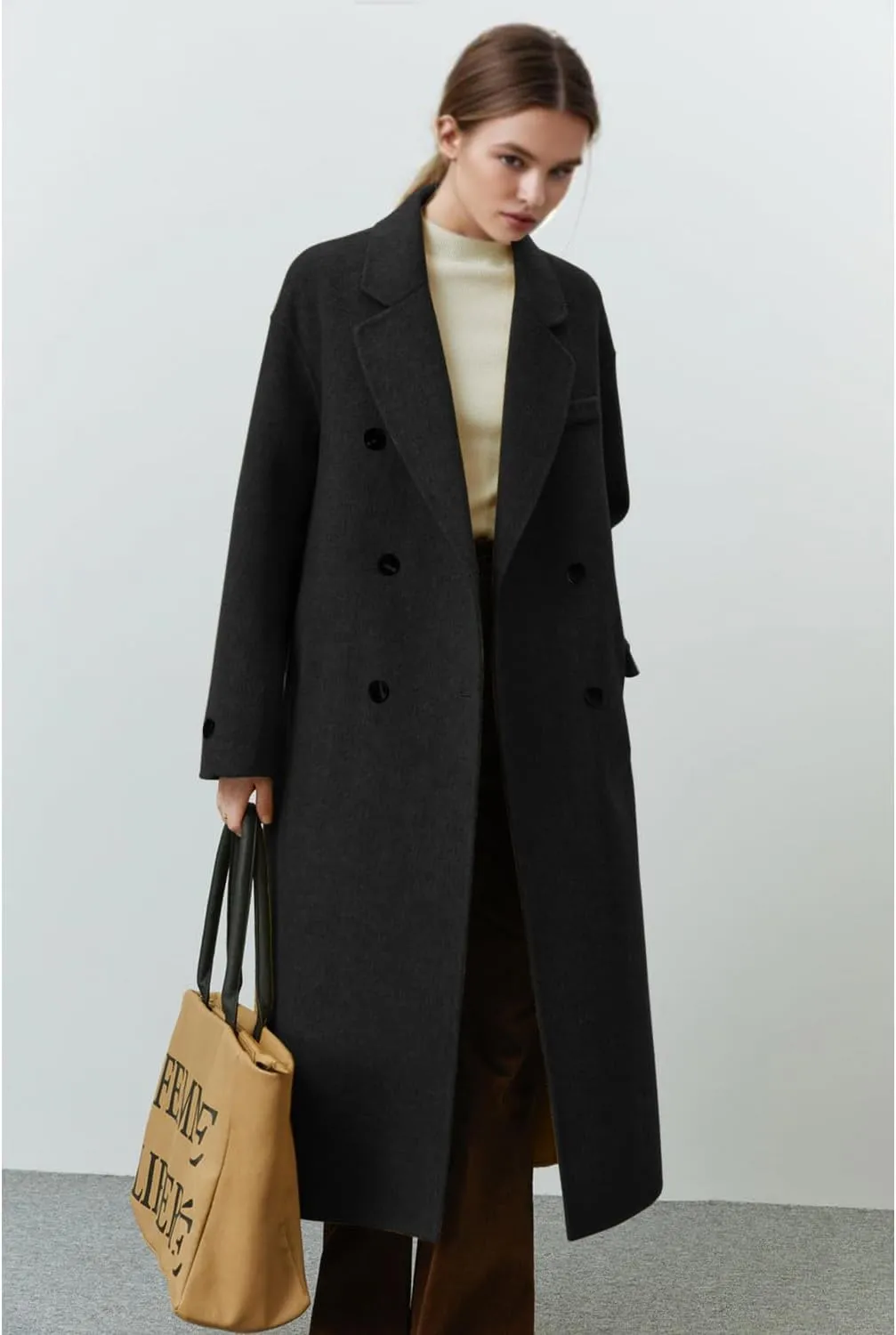 Peaceglad Womens Pea Coats Fall Long Trench Coat Double Breasted Button Down Lapel Belted Peacoat