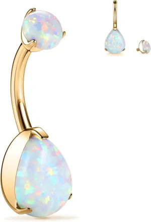 PEAKLINK Opal Belly Button Ring 10mm 14G Belly Jewelry Titanium Navel Ring Internally Threaded Belly Barbell Navel Jewelry Navel Belly Piercing Jewelry for Women