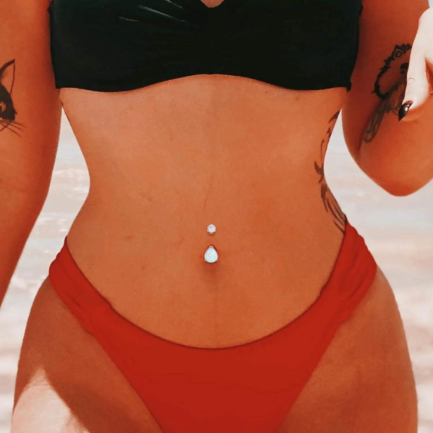 PEAKLINK Opal Belly Button Ring 10mm 14G Belly Jewelry Titanium Navel Ring Internally Threaded Belly Barbell Navel Jewelry Navel Belly Piercing Jewelry for Women