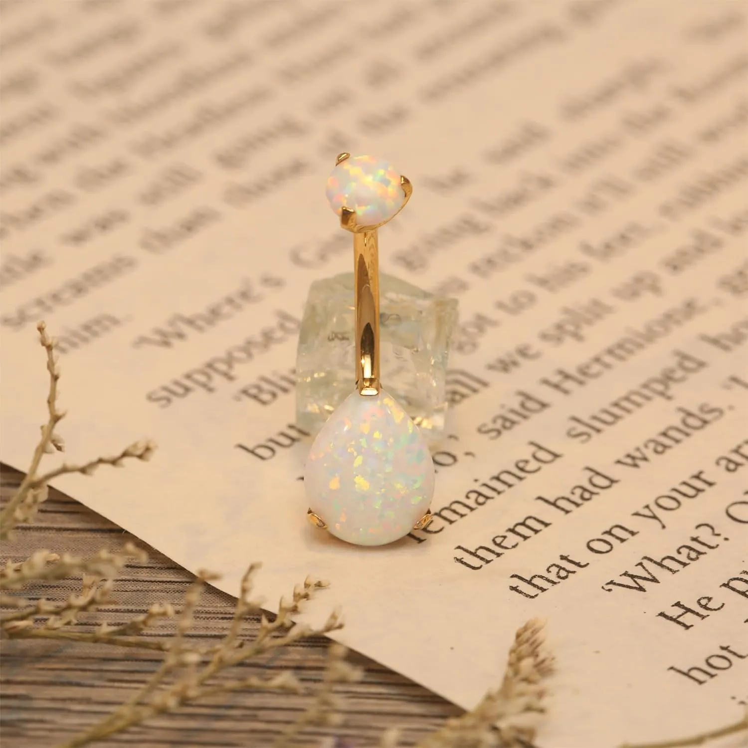 PEAKLINK Opal Belly Button Ring 10mm 14G Belly Jewelry Titanium Navel Ring Internally Threaded Belly Barbell Navel Jewelry Navel Belly Piercing Jewelry for Women