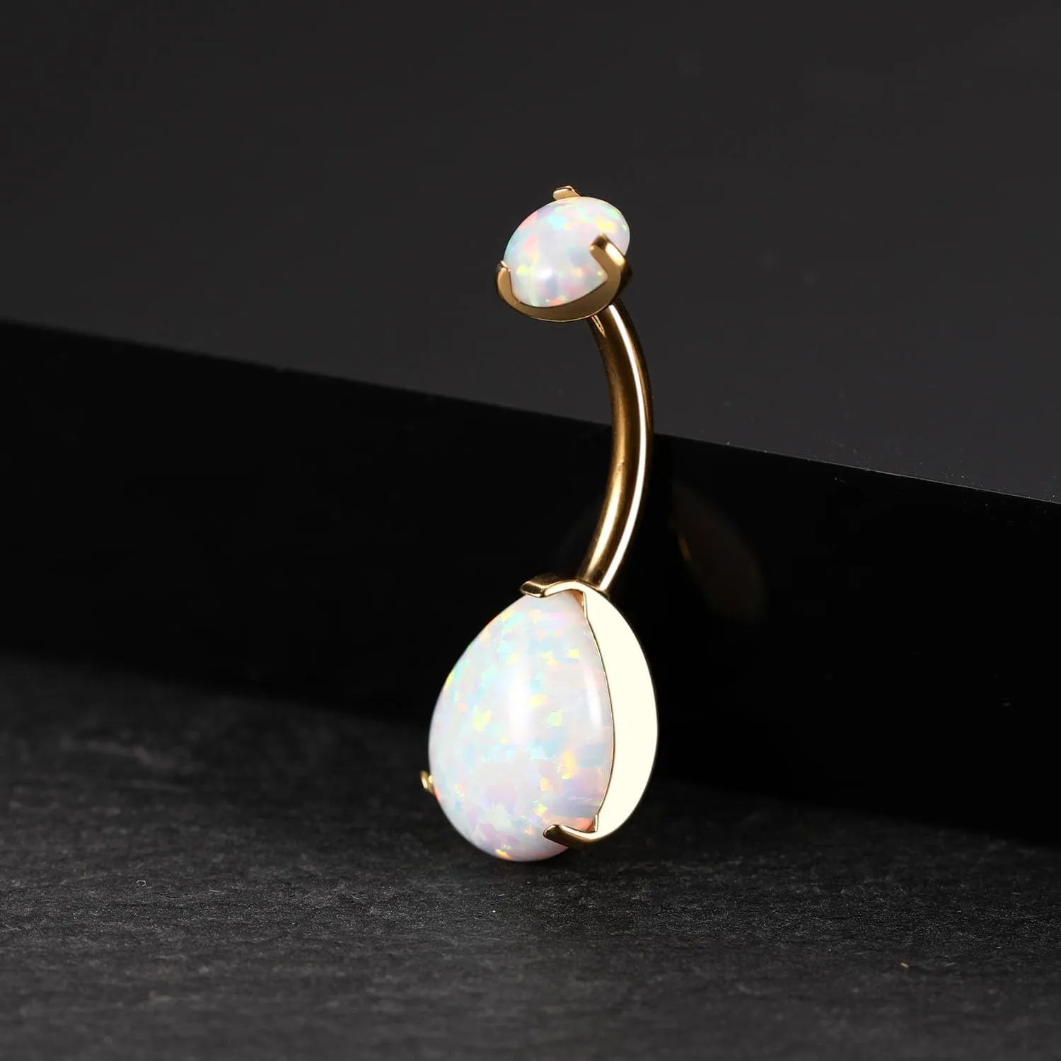 PEAKLINK Opal Belly Button Ring 10mm 14G Belly Jewelry Titanium Navel Ring Internally Threaded Belly Barbell Navel Jewelry Navel Belly Piercing Jewelry for Women