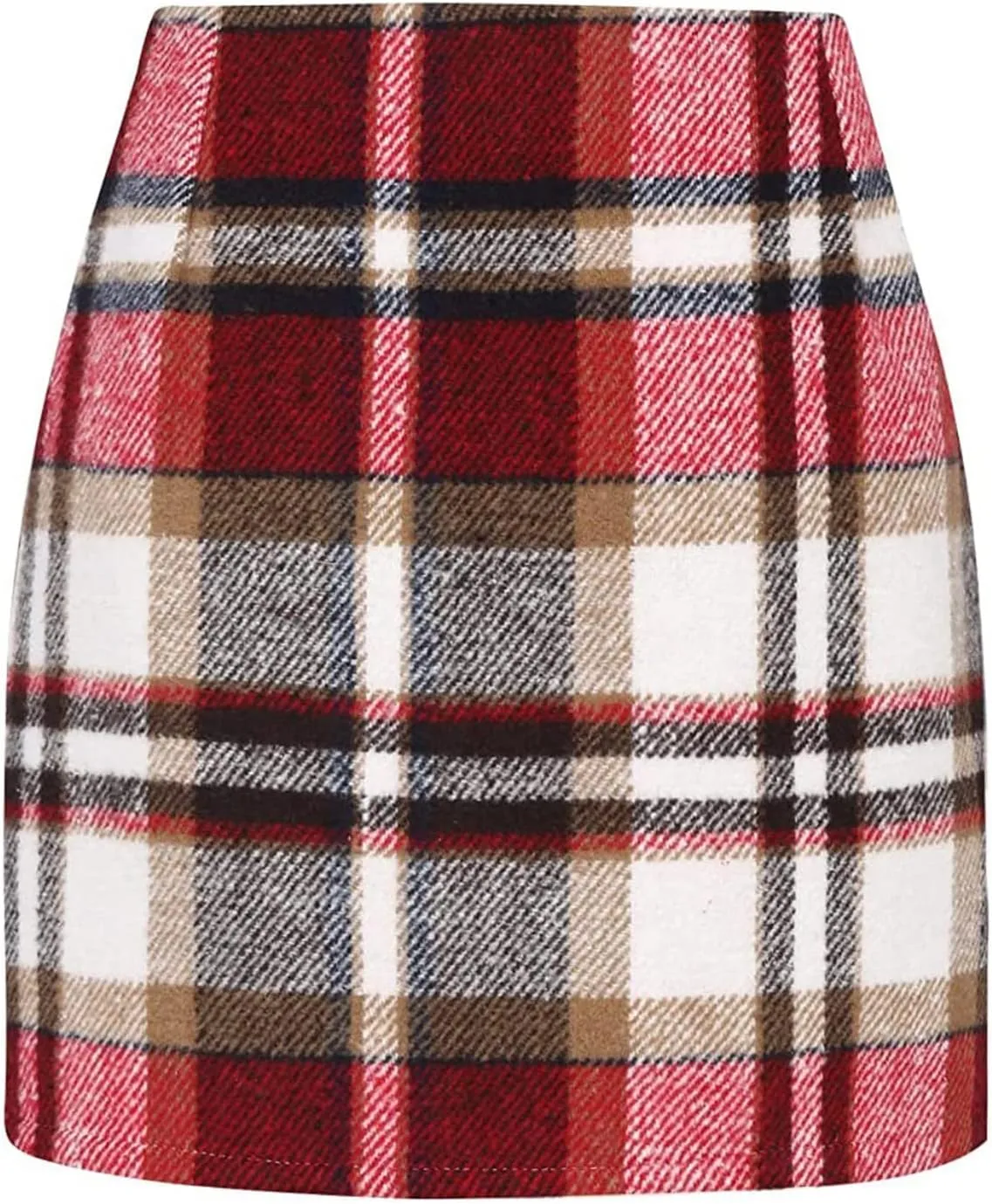 Pencil Skirt for Women Plaid Casual High Waisted Bodycon Mini Skirt Vintage Wool Tweed Plaid Mini Skirt