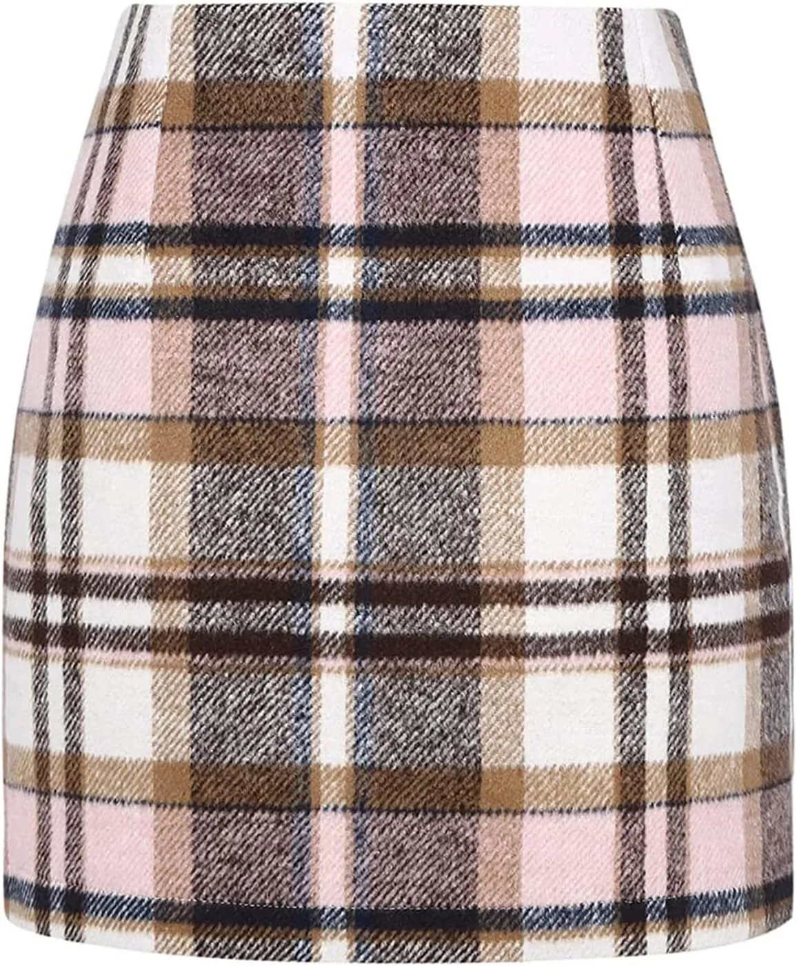 Pencil Skirt for Women Plaid Casual High Waisted Bodycon Mini Skirt Vintage Wool Tweed Plaid Mini Skirt