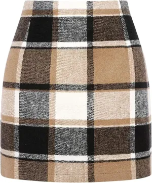 Pencil Skirt for Women Plaid Casual High Waisted Bodycon Mini Skirt Vintage Wool Tweed Plaid Mini Skirt