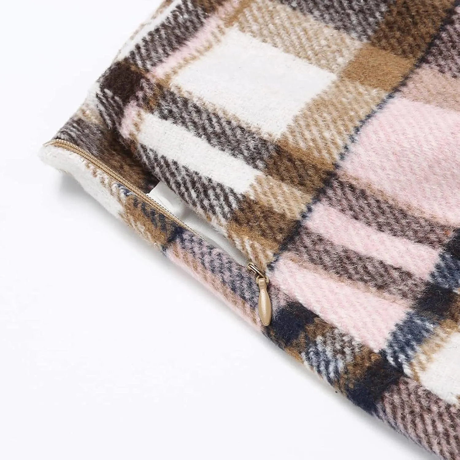 Pencil Skirt for Women Plaid Casual High Waisted Bodycon Mini Skirt Vintage Wool Tweed Plaid Mini Skirt