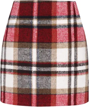 Pencil Skirt for Women Plaid Casual High Waisted Bodycon Mini Skirt Vintage Wool Tweed Plaid Mini Skirt
