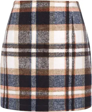 Pencil Skirt for Women Plaid Casual High Waisted Bodycon Mini Skirt Vintage Wool Tweed Plaid Mini Skirt