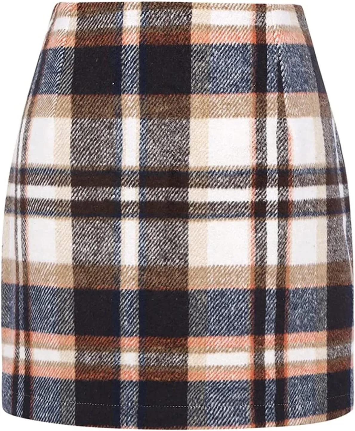 Pencil Skirt for Women Plaid Casual High Waisted Bodycon Mini Skirt Vintage Wool Tweed Plaid Mini Skirt